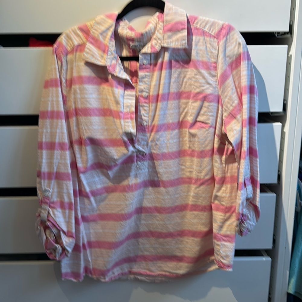 Pink and White pullover long sleeved top
